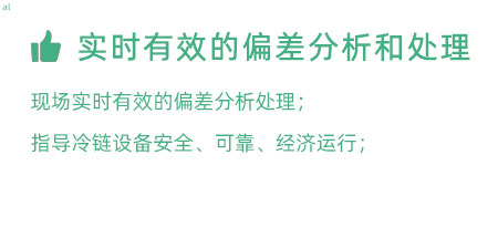 實時有效的偏差分析和處理：實時有效的偏差處理； 指導冷鏈設(shè)備安全、可靠、經(jīng)濟運行；